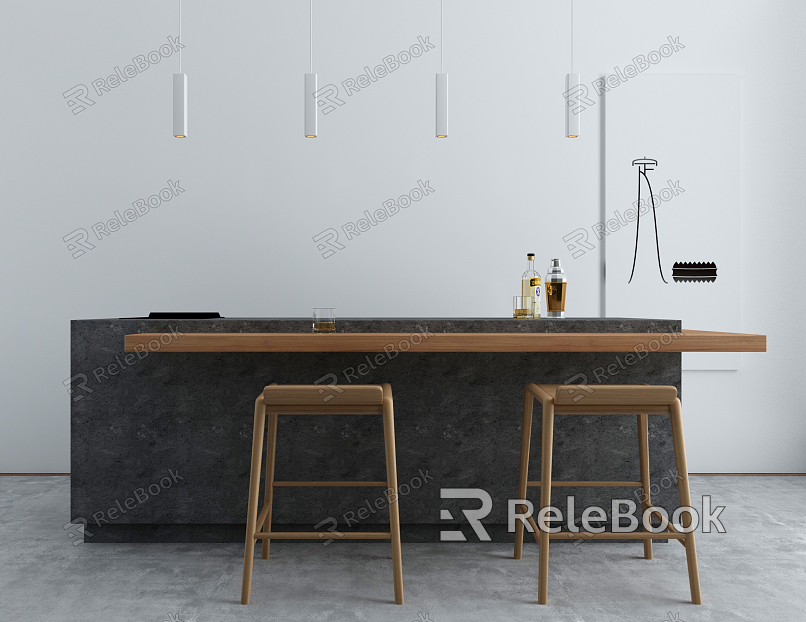 Modern Bar Chair Combination Wine Cabinet Bar Counter model