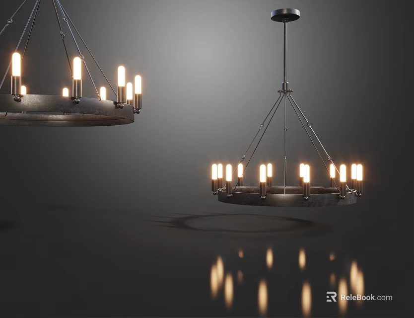 Modern Chandelier Design With Metal Frame Multiple Lights And Warm Glow Reflections 3d model 