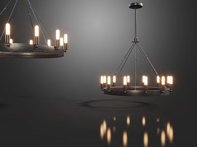 Modern Chandelier Design With Metal Frame Multiple Lights And Warm Glow Reflections 3d model