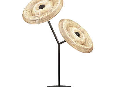 Modern Minimalist Table Lamp With Double Wooden Circular Shades And Black Metal Base 3d model