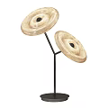 Modern Minimalist Table Lamp With Double Wooden Circular Shades And Black Metal Base