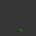 Cartoon Green Frog Character With Smiling Face And Big Blue Eyes On Dark Background