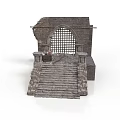 Ancient Stone Architectural Structure With Arch Grille Staircase And Pedestals