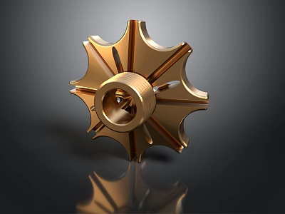 Golden Gear Shaped Equipment With Multiple Blades Central Hole And Metallic Finish 3d model