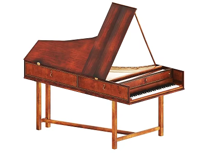 Wooden Vintage Musical Instrument and Art Supplies Featuring Open Lid Keyboard and Drawers 3d model