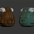 Brown And Green Outdoor Backpacks With White Rolled Parts Multiple Straps And Buckles