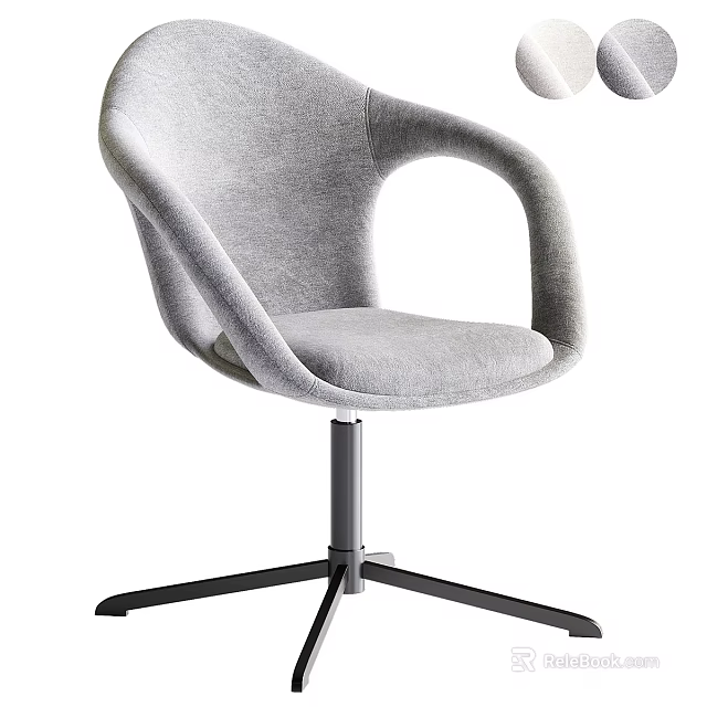 Gray Upholstered Modern Chair With Curved Armrests And Metal Swivel Base 3d model 