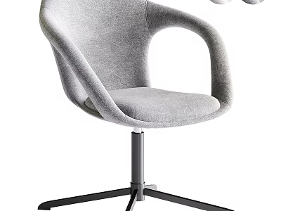 Gray Upholstered Modern Chair With Curved Armrests And Metal Swivel Base 3d model