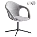 Gray Upholstered Modern Chair With Curved Armrests And Metal Swivel Base