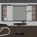 Modern Layered Curtains in Bright Living Room with Black Chair and Wooden Floor