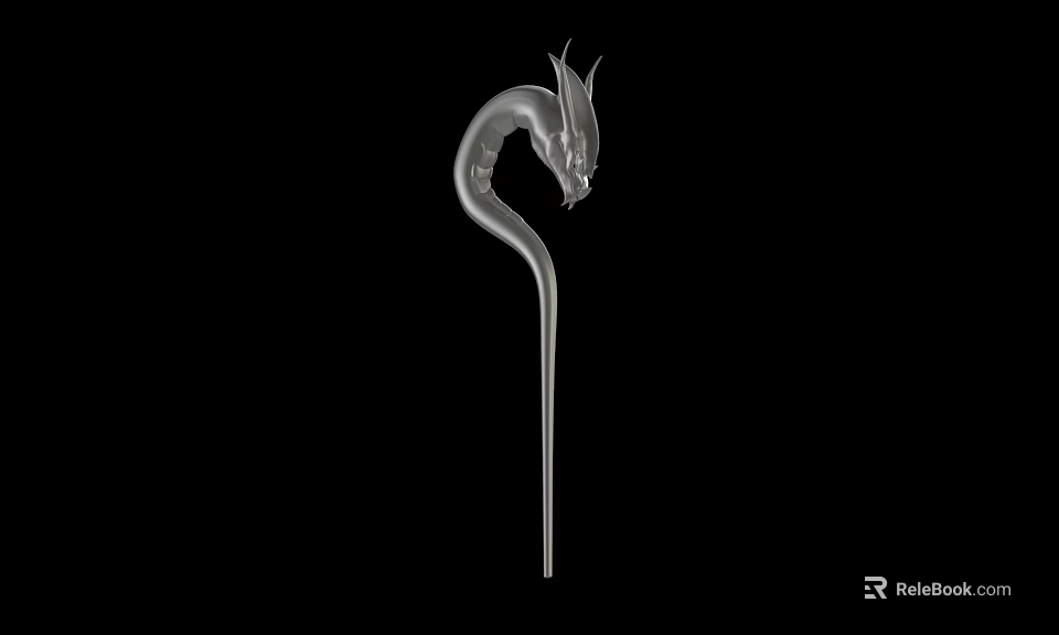 Elegant Silver Metal Dragon Head Weapon With Long Ornate Decorative Handle 3d model 