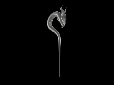Elegant Silver Metal Dragon Head Weapon With Long Ornate Decorative Handle 3d model