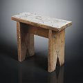 Rustic Vintage Wooden Bench With Worn Tabletop And Crossed Legs Design