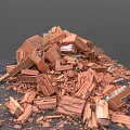 Pile of Broken Red Bricks and Construction Debris Scattered on Ground