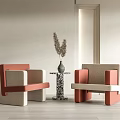 Modern Leisure Sofa Set With Beige And Coral Tones And Side Table With Dried Flowers