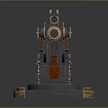 Vintage Mechanical Device With Brass Cylinders And Red Gear Details On Metallic Base