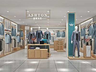 Ashton Modern Clothing Store Interior With Mannequins Wearing Suits And Clothes On Racks 3d model