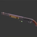 Classic Shotgun With Wooden Stock Metal Barrel And Red Bullet On Dark Surface