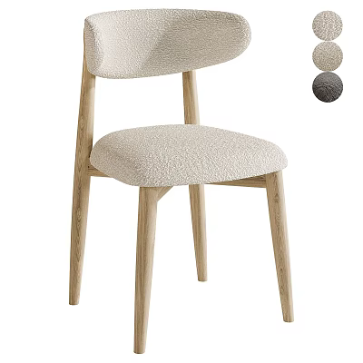Modern Single Chair With Upholstered Fabric Cushion And Wooden Legs Available In Two Colors 3d model