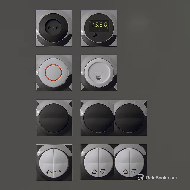 Modern Switch Panels With Round Design Black White Digital Display And Multiple Switch Styles 3d model 