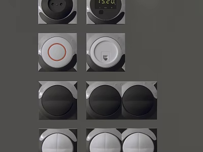 Modern Switch Panels With Round Design Black White Digital Display And Multiple Switch Styles 3d model