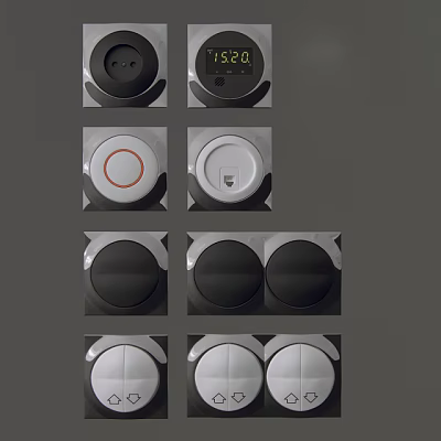 Modern Switch Panels With Round Design Black White Digital Display And Multiple Switch Styles 3d model