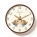 Round Wall Clock With Brown Frame Two Birds And Dingding You Text