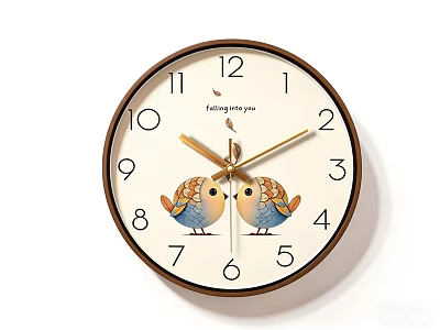 Round Wall Clock With Brown Frame Two Birds And Dingding You Text 3d model