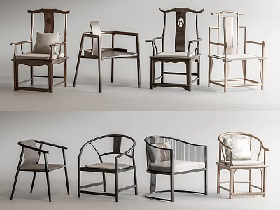 Various Traditional And Modern Armchairs With Wooden Frames And Upholstered Seats 3d model