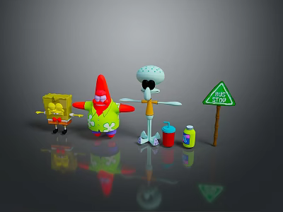 SpongeBob SquarePants Patrick Star Squidward Tentacles With Krusty Krab Box And Jelly Stop Sign 3d model