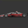 Red and Silver Formula Style Race Car with Open Wheels Rear Wing and Cockpit