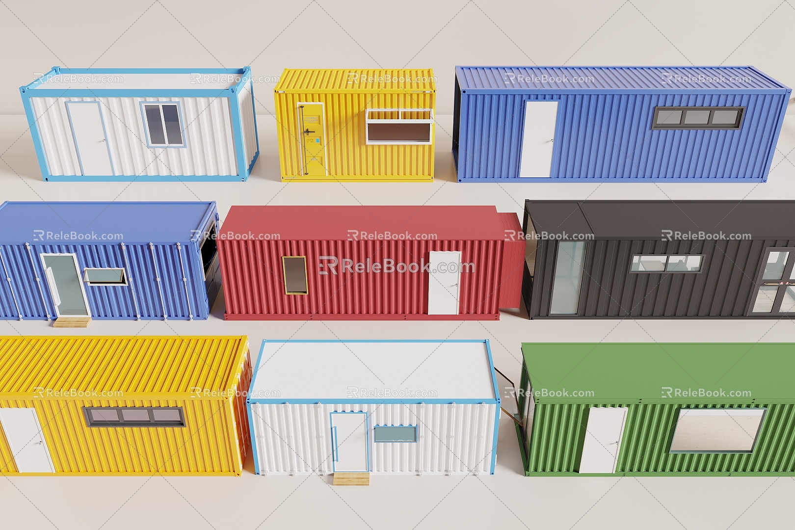 Container movable board house color steel tile board house 3d model