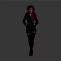 Human Character Wearing Black Coat Red Scarf Black Stockings And Boots In Standing Pose