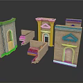 Ancient Stone Architectural Elements With Arches Columns And Door Frames 3d model