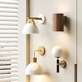 Modern Wall Mounted Lamps With Wooden Metal Elements White Shades And Warm Lighting Indoor