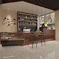 Warm Wooden Cafe Interior With Bar Counter Tables And Pendant Lights