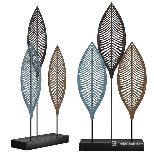 Leaf Shaped Metal Decorative Home Ornaments With Hollow Vein Design And Various Colors 3d model 