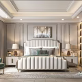 Elegant Bedroom Interior Design With Upholstered Headboard Nightstands Table Lamps And Green Accent Chair