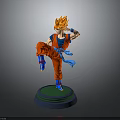 Orange Haired Anime Character In Blue Top Red Pants Kicking Pose On Green Base Figure