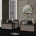 New Chinese Style Single Sofa Single Sofa Combination 3d model