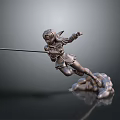 Elf Female Warrior Sculpture with Dynamic Leaping Pose Holding Sword on Rock Base 3d model