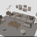 Cozy Living Room Sofa Coffee Table Set With Decorative Paintings Floor Lamp And Green Plants
