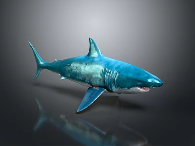 Shiny Blue Shark With Glossy Surface On Dark Background And Reflection 3d model