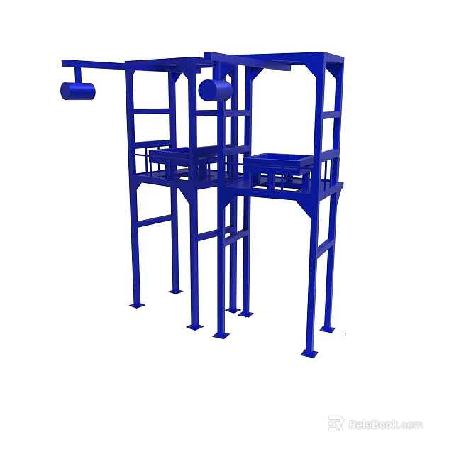 Blue Industrial Metal Frame Structure With Platform And Hanging Components 3d model 