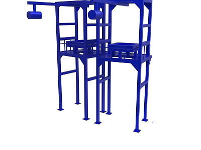 Blue Industrial Metal Frame Structure With Platform And Hanging Components 3d model