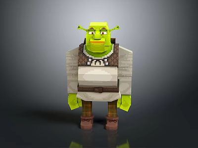Green Ogre Block Style 3D Model Character With Pointed Ears Vest Pants And Boots 3d model