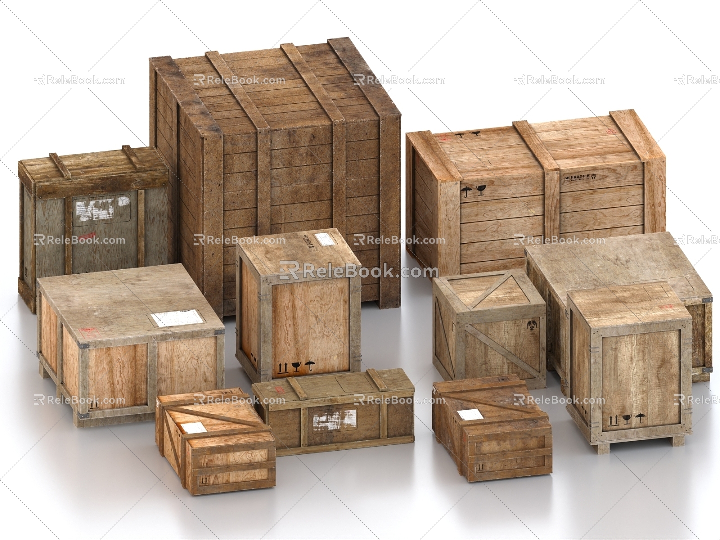 Wooden crate box wooden packing box logistics box express box 3d model