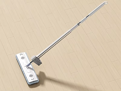 White Long Handle Mop Cleaning Light Colored Wooden Floor Surface 3d model