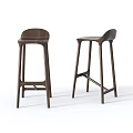 Modern Minimalist Walnut Wood Bar Stools With Curved Backrest And Sturdy Tall Legs