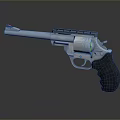 Silver Metal Revolver With Black Grip And Cylinder Close Up Design View